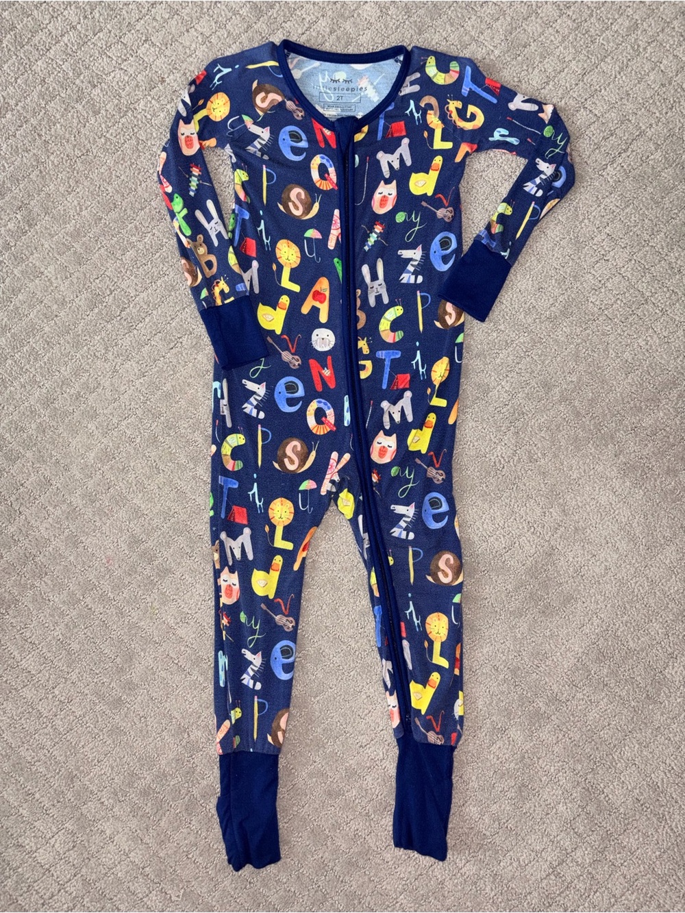 Little Sleepies Navy Alphabet Print Footie Pajamas